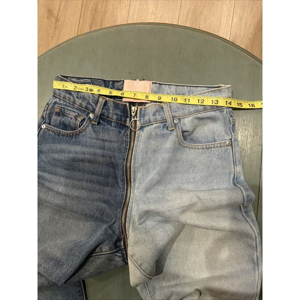 Revice Two‎ Tone Split Blue Jeans Size 28 Yin Yang Zipper Made in USA